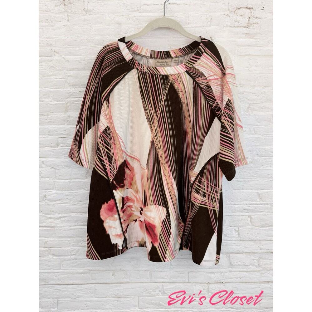 George Simonton Women's Tunic Pink Brown White  Short Sleeve Size 1X